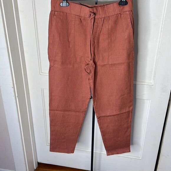 Krisa The Boyfriend Linen Pant in Sienna NWT Size Medium - Picture 1 of 7